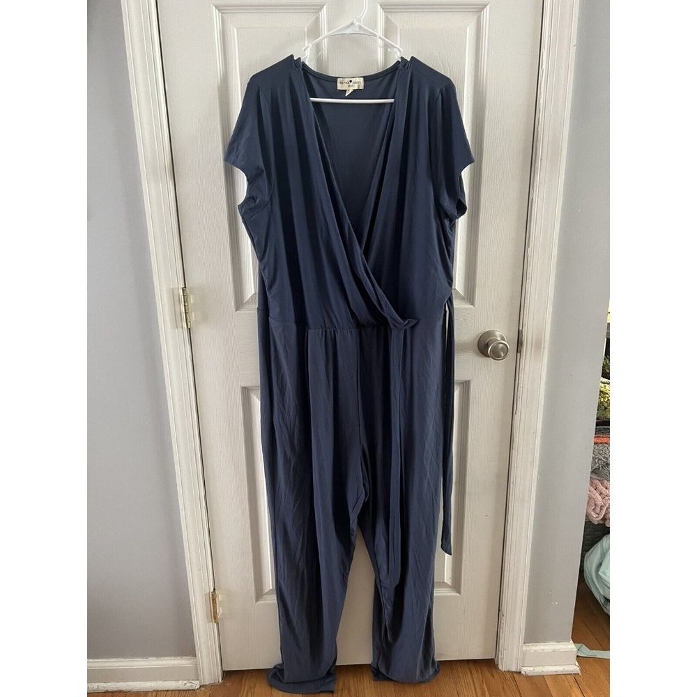 Derek Heart Blue Short Sleeve Jumpsuit Plus Size‎ 3X